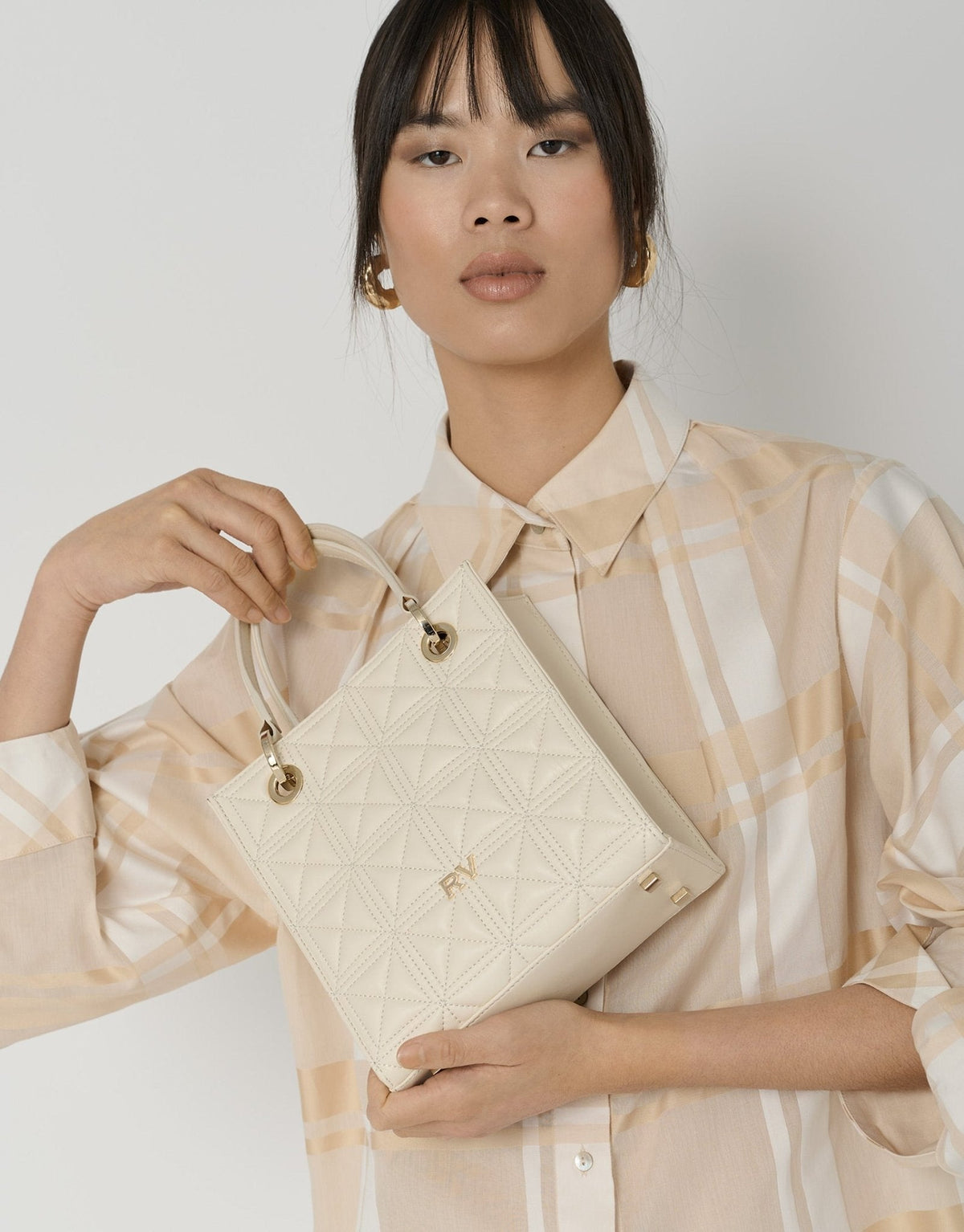 Handbags | Mini Cute Ecru Quilted Leather Satchel Bag by Spanish designer Roberto Verino