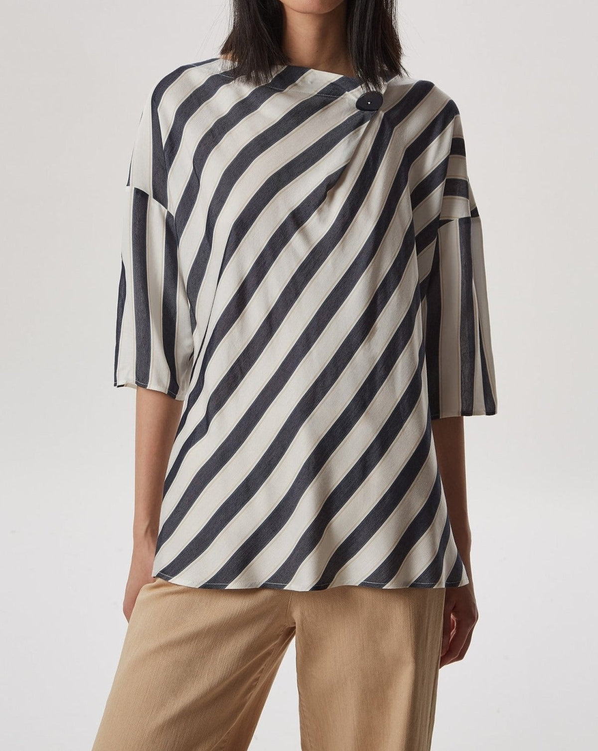 Women Long-Sleeve Shirt | Multicolor Viscose Shirt With Button-Detail by Spanish designer Adolfo Dominguez