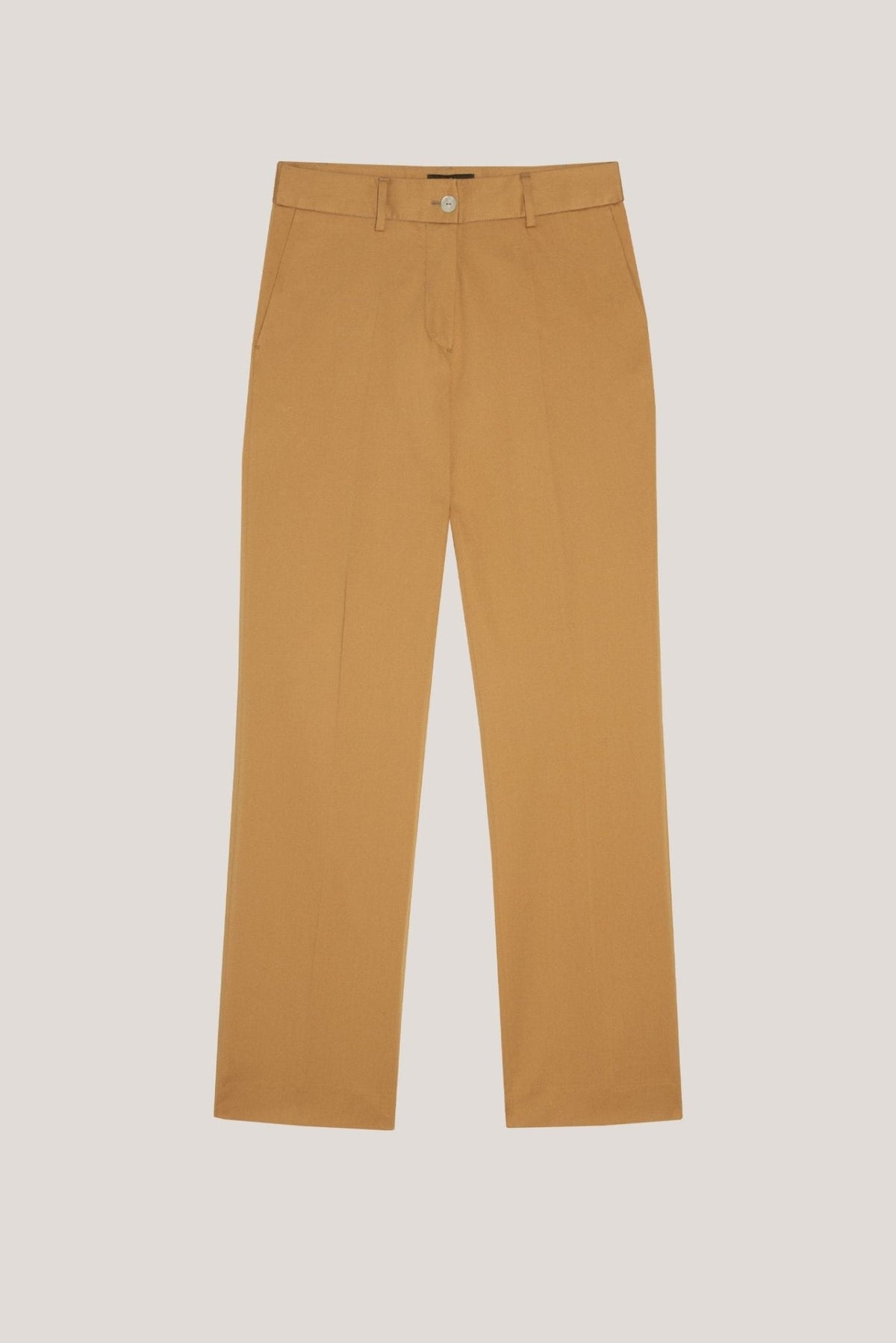 Pants | Mustard straight cotton satin pants by Spanish designer Roberto Verino
