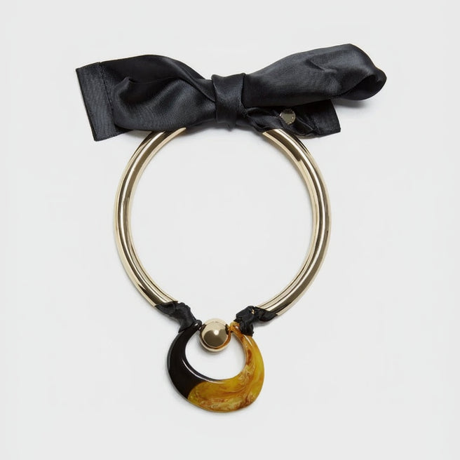 Women Necklace | Mustard Tubular Necklace With Ribbon Closure by Spanish designer Adolfo Dominguez