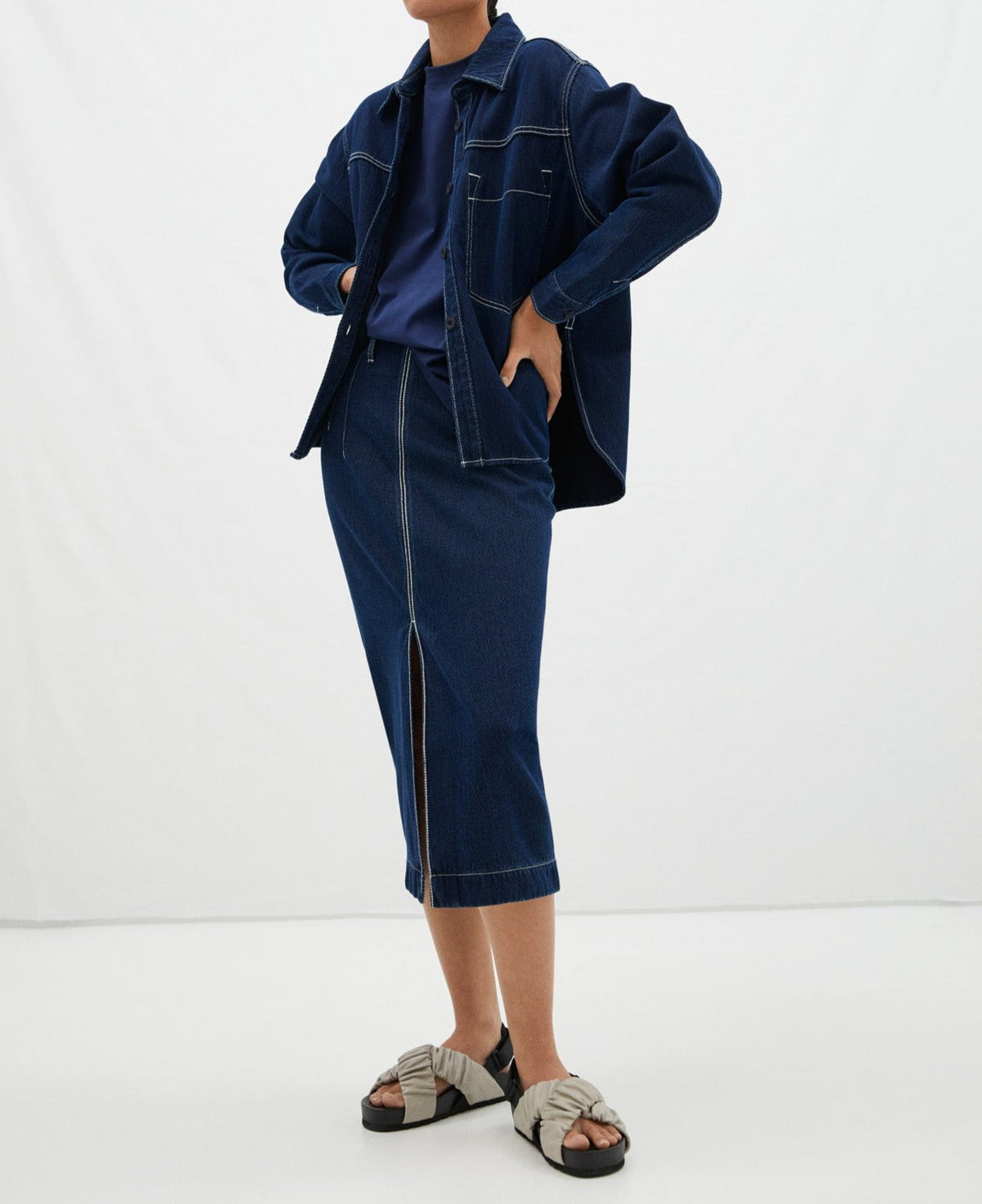 Women T-Shirt (Short Sleeve) | Navy Blue Bat Sleeve T-Shirt by Spanish designer Adolfo Dominguez