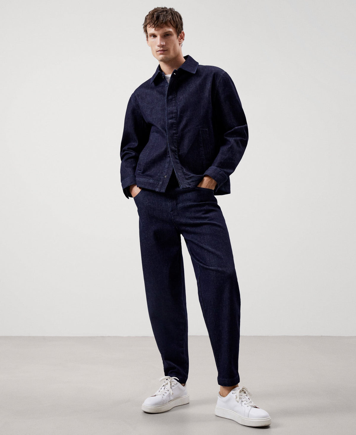 Men Jacket | Navy Blue Demin Overshirt In Recycled Materials by Spanish designer Adolfo Dominguez