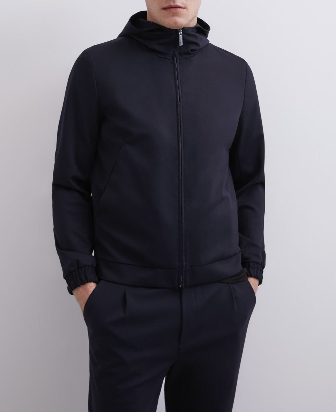 Men Jacket | Navy Blue Indigo Twill Shirt Collar Jacket by Spanish designer Adolfo Dominguez