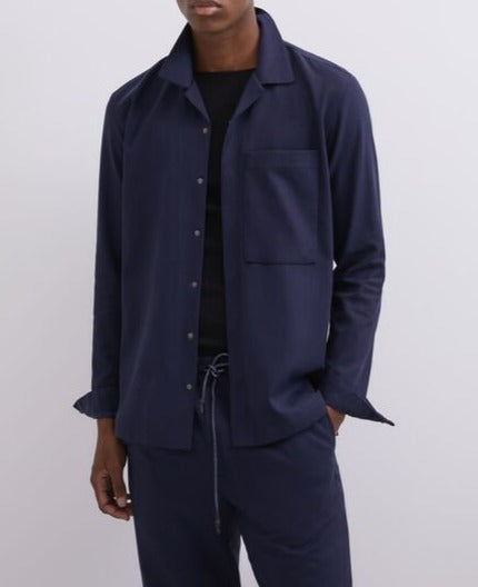 Men Shirt | Navy Blue Lyocell And Cotton Twill Overshirt by Spanish designer Adolfo Dominguez