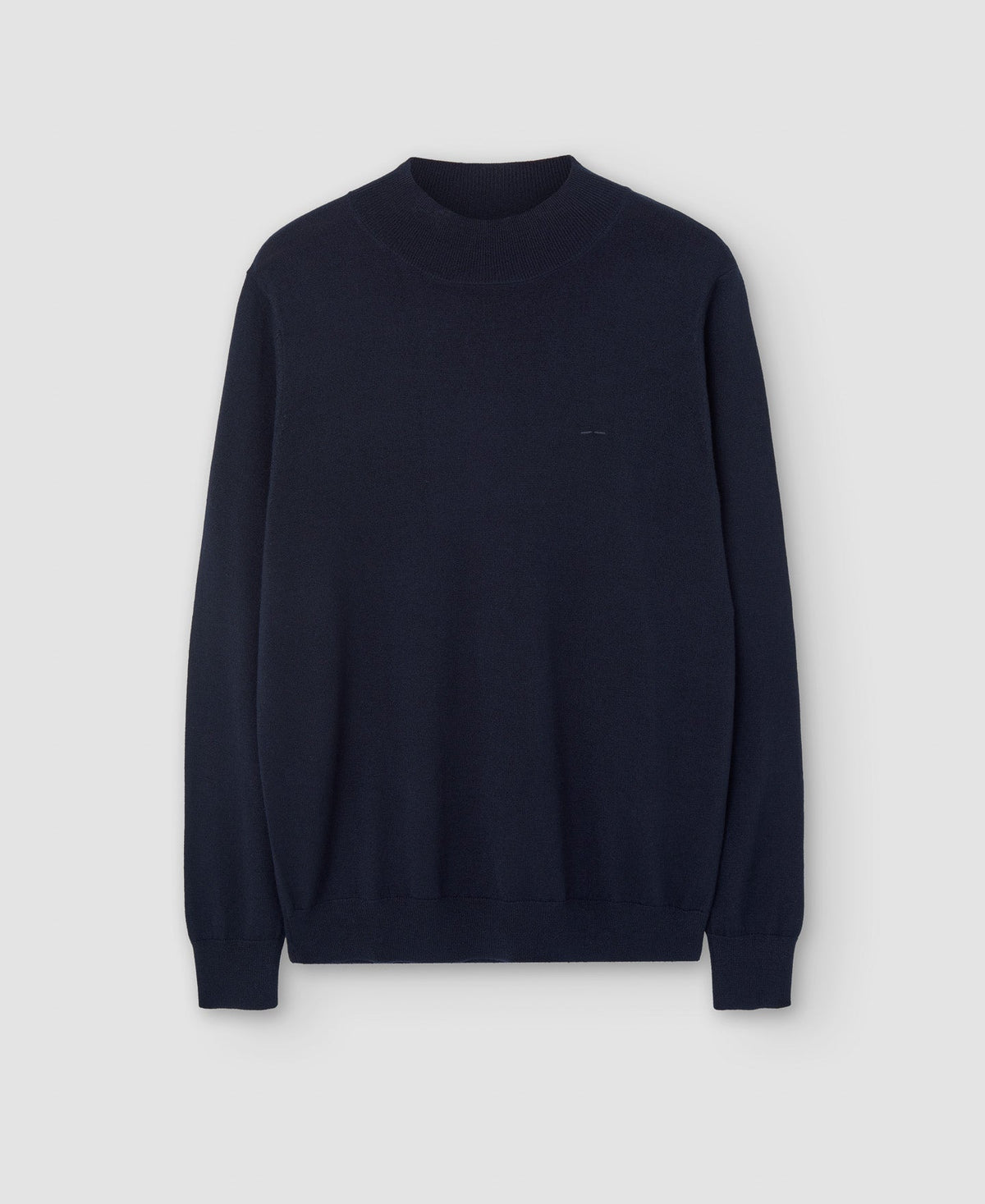 Men Jersey | Navy Blue Merino Wool Perkins Collar Sweater by Spanish designer Adolfo Dominguez