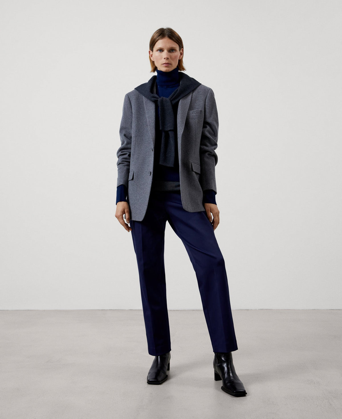 Women Trousers | Navy Blue Organic Cotton Trousers With Darts by Spanish designer Adolfo Dominguez