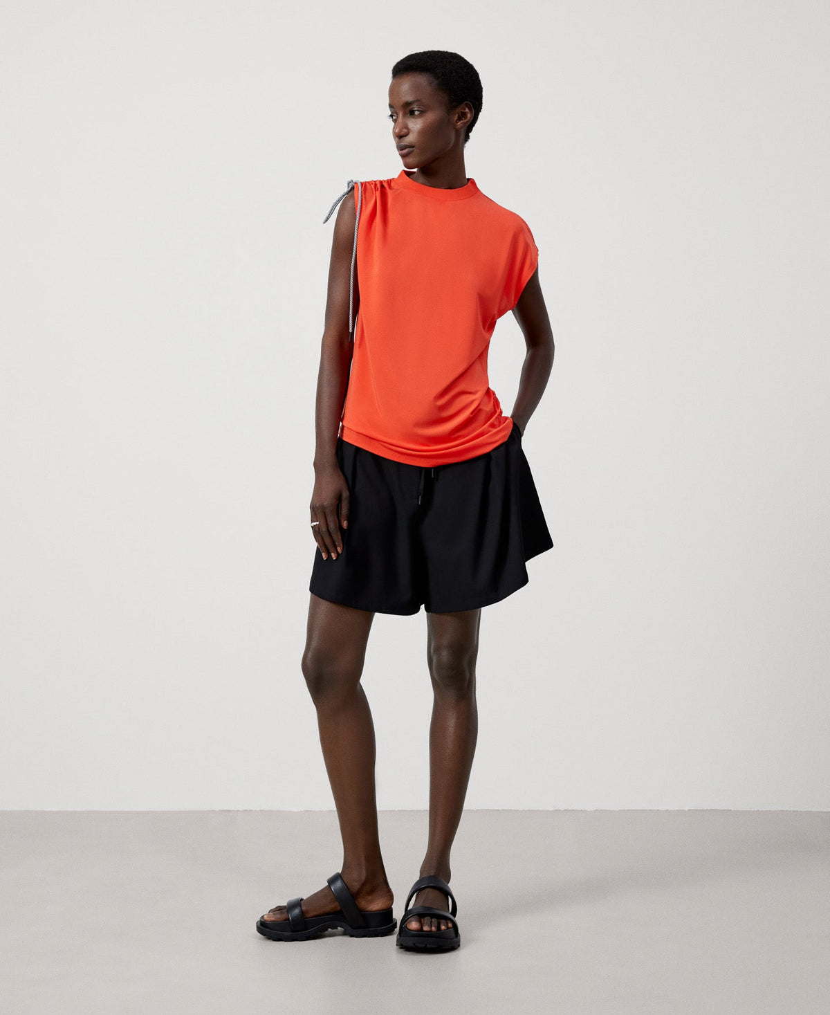 Women T-Shirt (Short Sleeve) | Orange Asymmetrical Blouse In Elastic Viscose by Spanish designer Adolfo Dominguez
