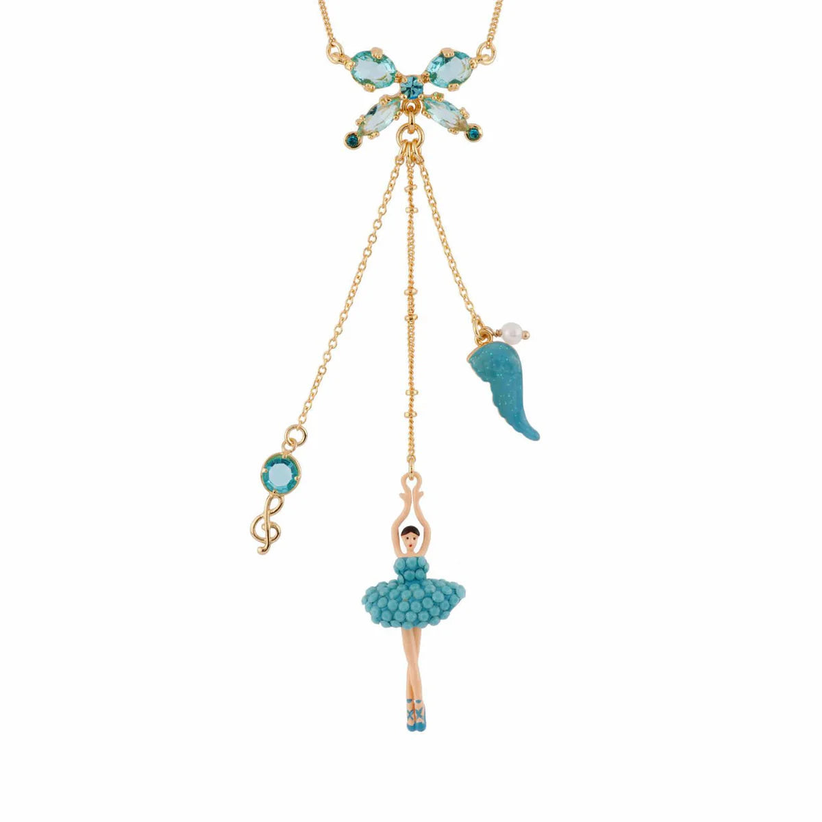 Pas de Deux Lux Rhinestones Turquoise Blue Colour Necklace | AFDDL3021