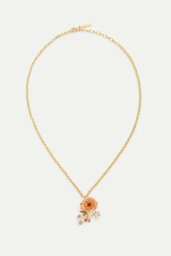 Pink Anemone. Rose Bud And Crystal Necklace | AWBB3041