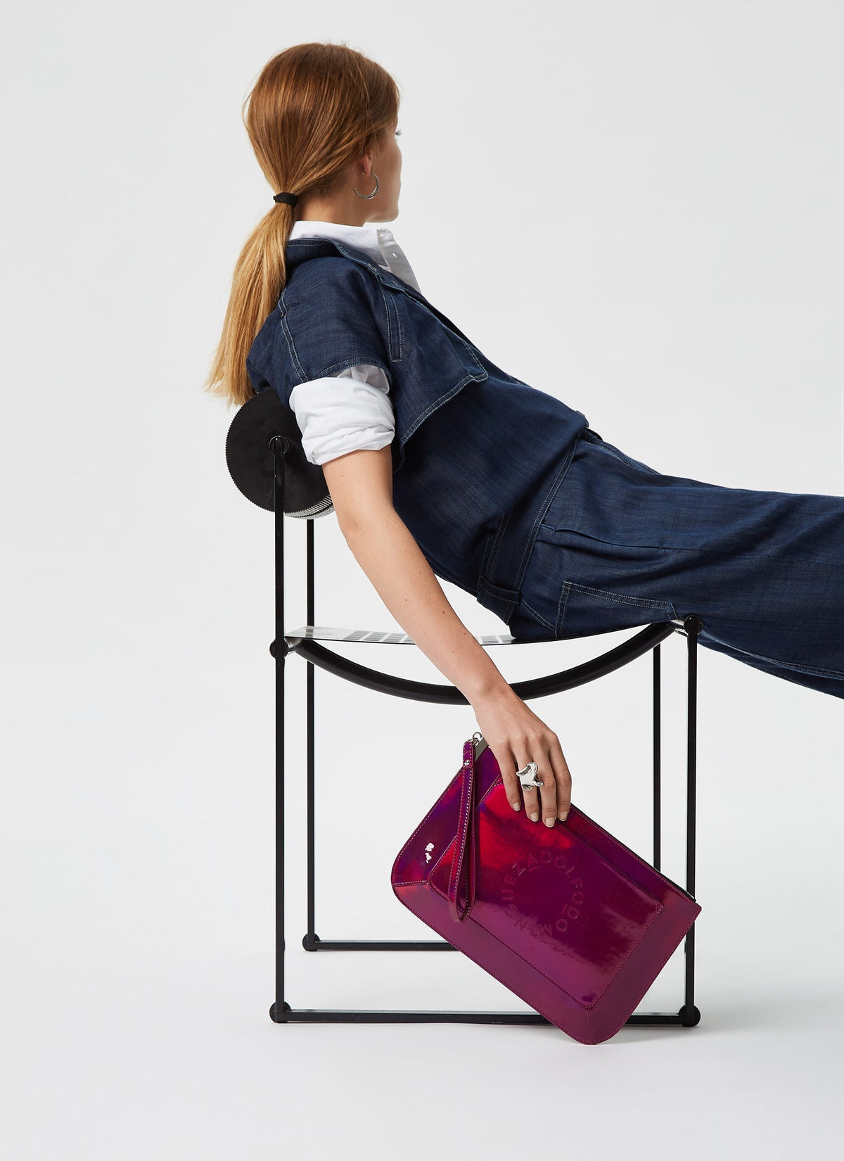 Women Bags | Pink Clutch With Iridescent Finish by Spanish designer Adolfo Dominguez