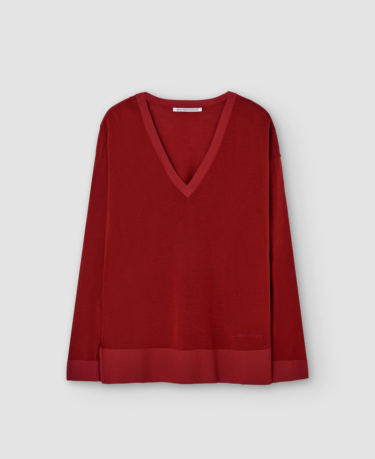 Women Jersey | Red Merino Wool V-Neck Sweater by Spanish designer Adolfo Dominguez