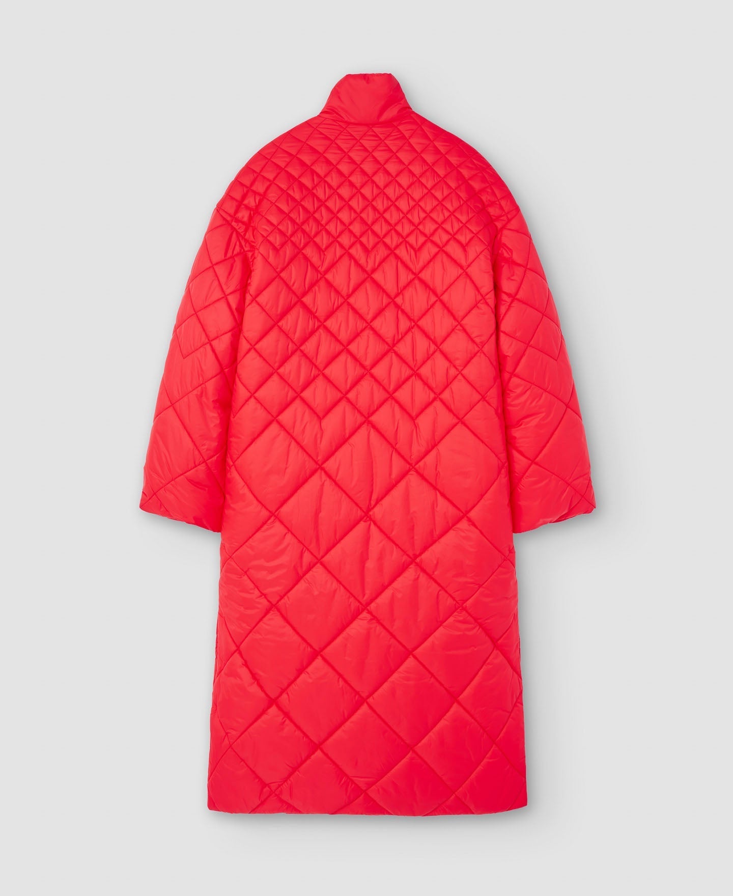 Women Long Jacket | Red Recycled Nylon Padded Coat by Spanish designer Adolfo Dominguez