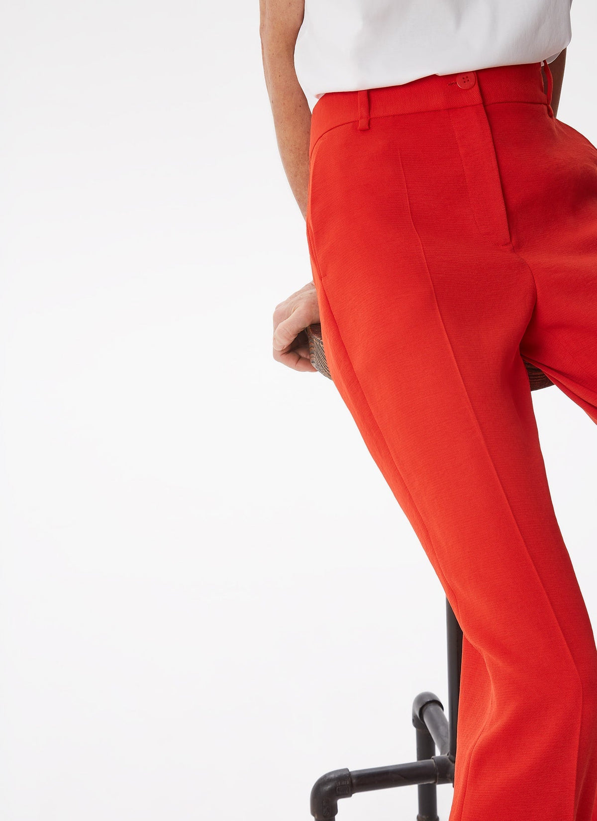Women Trousers | Red Straight Fluid Trousers by Spanish designer Adolfo Dominguez