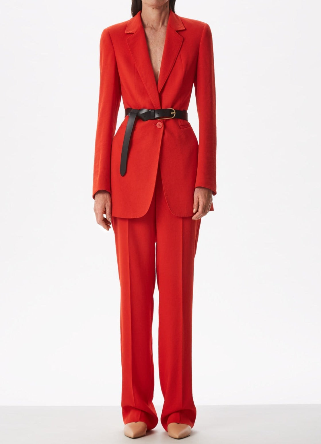 Women Trousers | Red Straight Fluid Trousers by Spanish designer Adolfo Dominguez