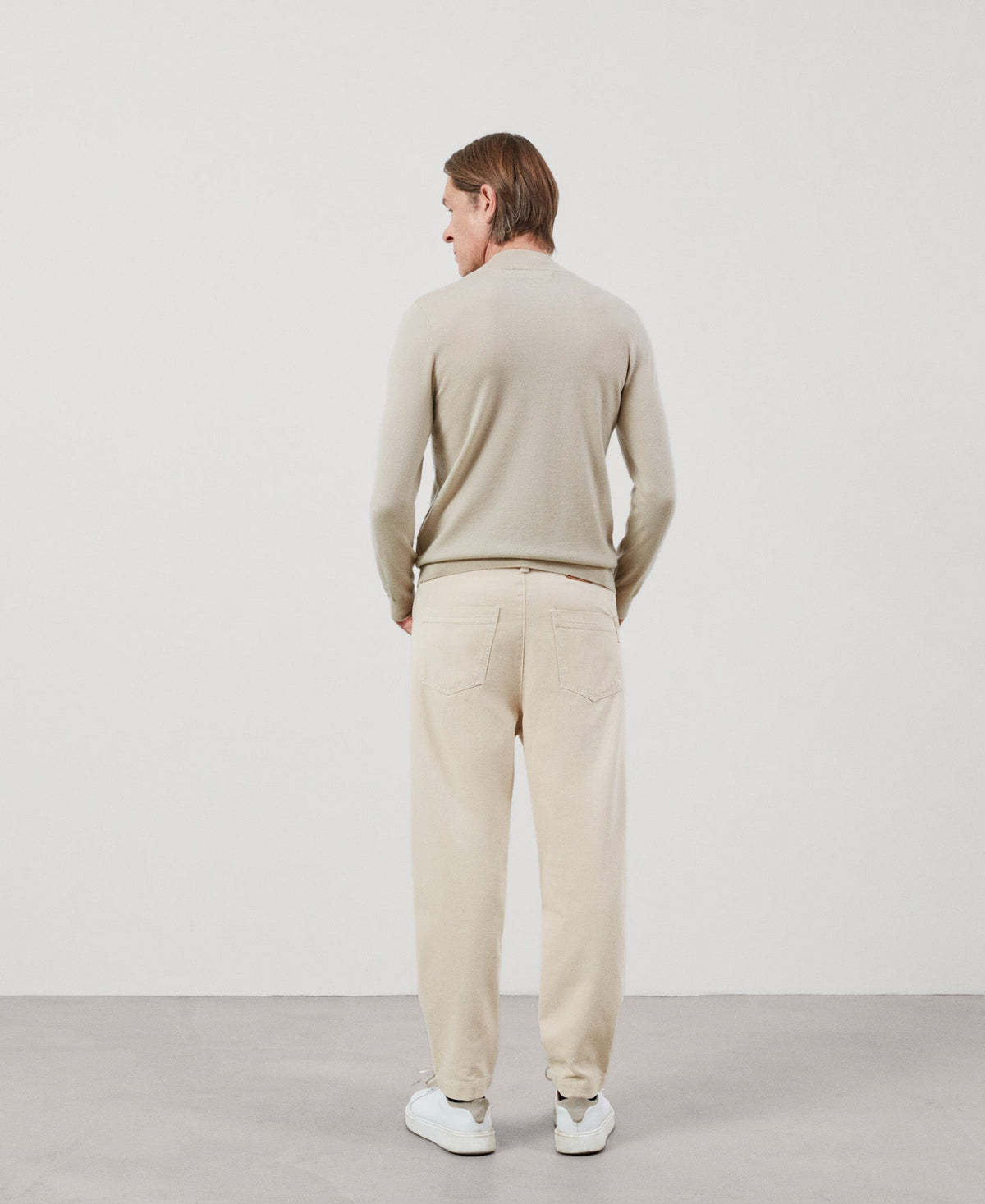 Men Jersey | Sand Merino Wool Perkins Collar Sweater by Spanish designer Adolfo Dominguez