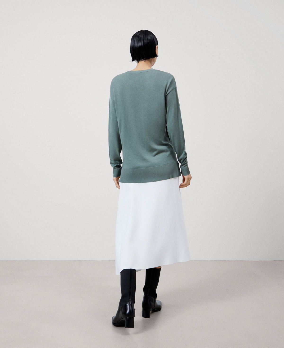 Women Jersey | Sea Water Green Merino Wool V-Neck Sweater by Spanish designer Adolfo Dominguez