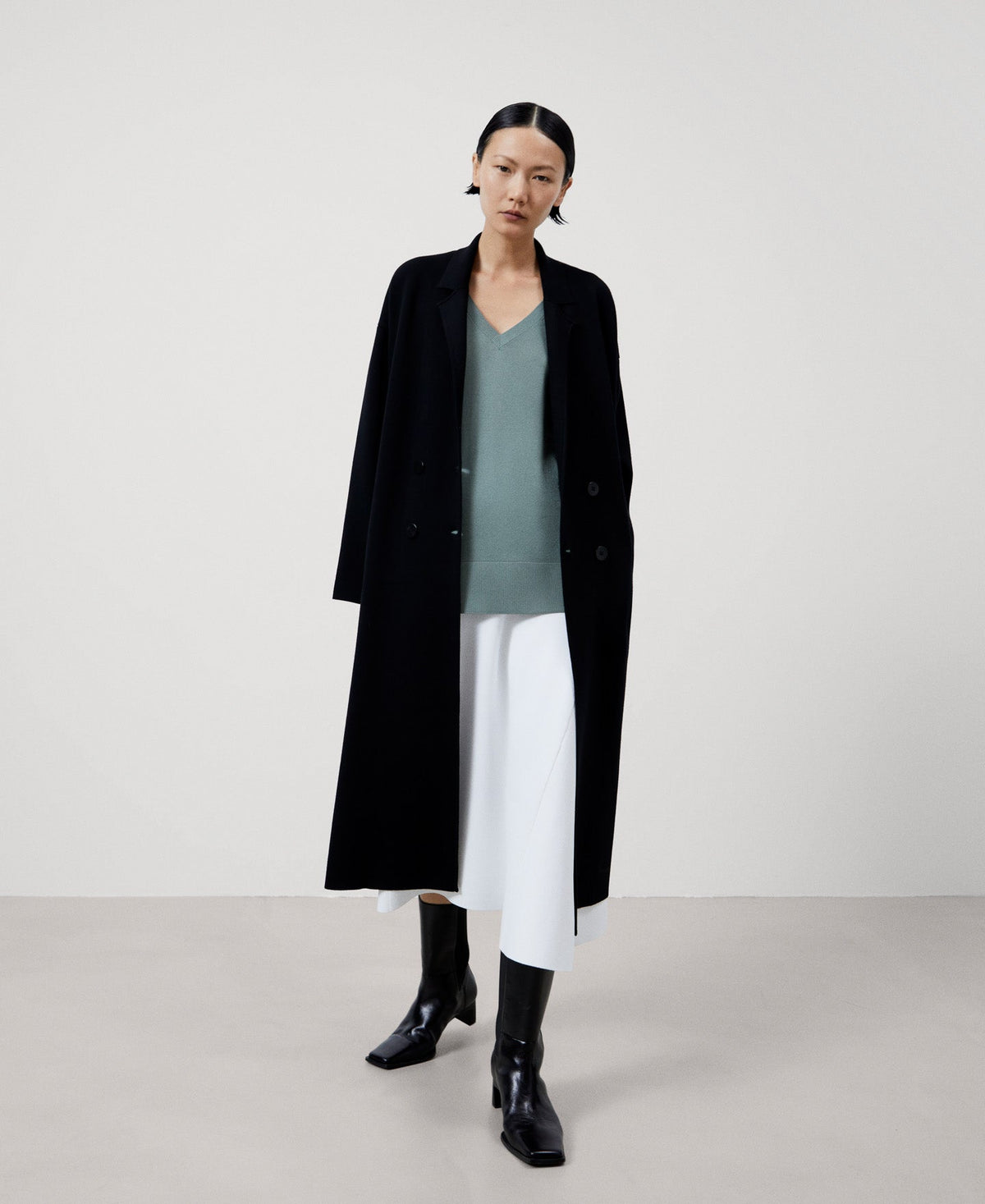 Women Jersey | Sea Water Green Merino Wool V-Neck Sweater by Spanish designer Adolfo Dominguez