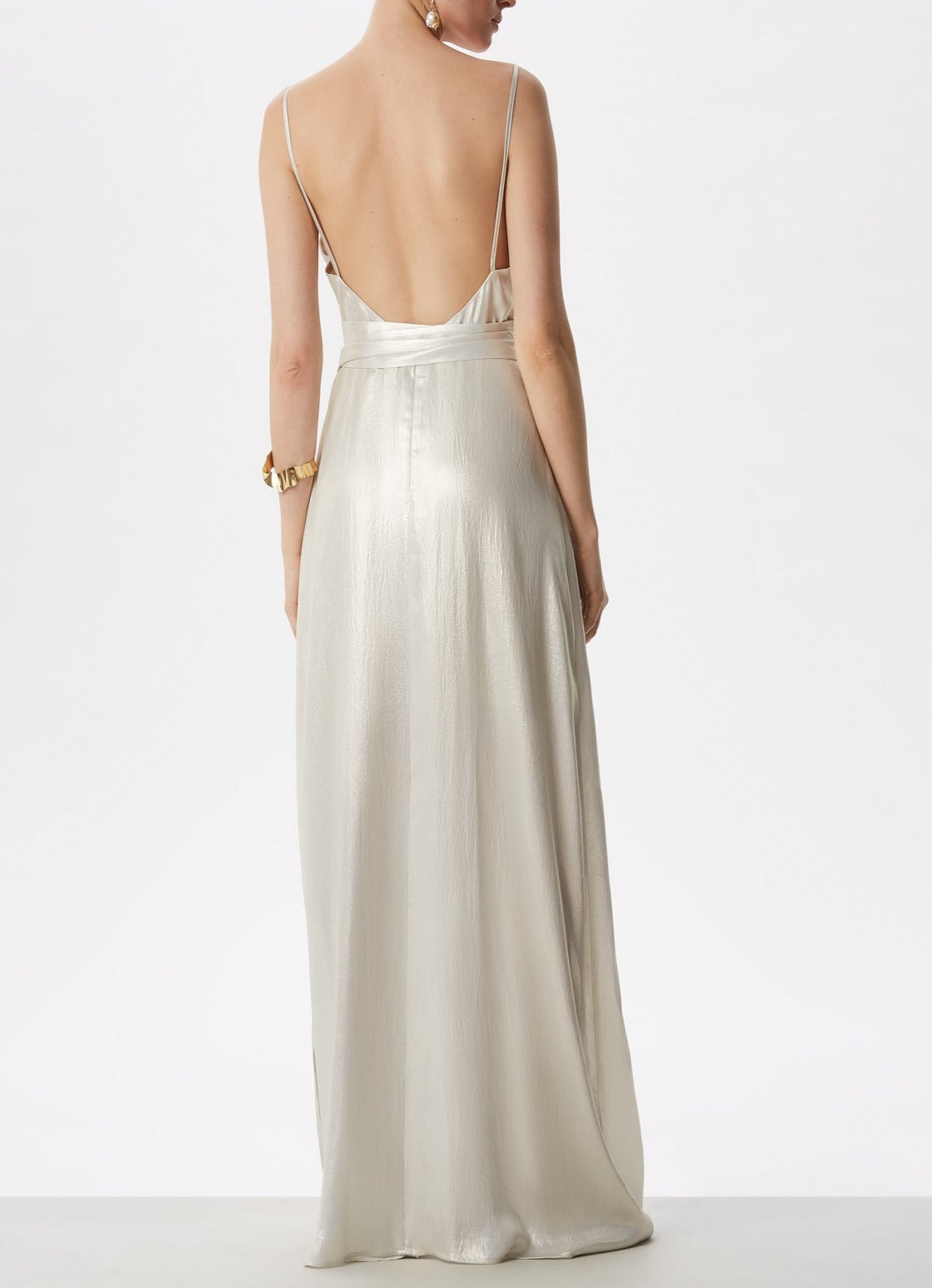 Women Cocktail Dress | Silver Color Long Dress With Heart Neckline by Spanish designer Adolfo Dominguez