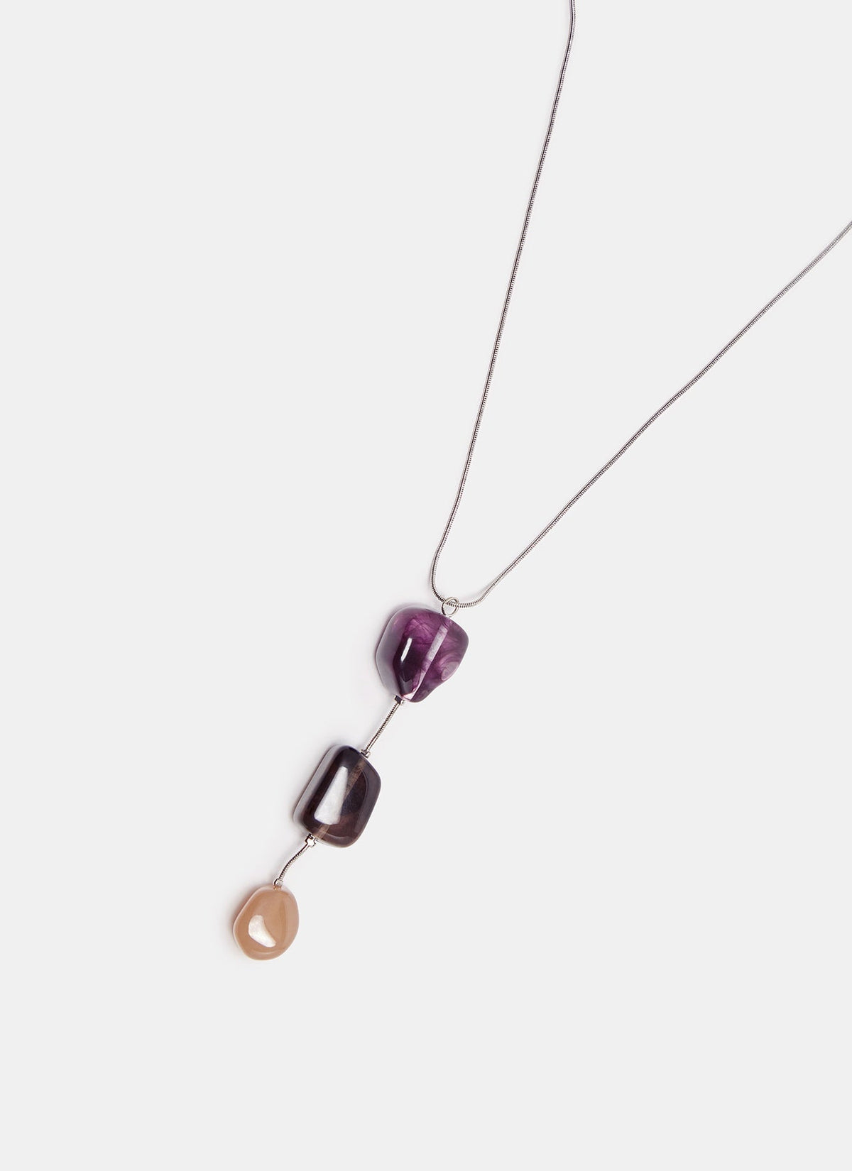 Women Necklace | Silver Color Long Necklace With Lineal Resin Pendants by Spanish designer Adolfo Dominguez