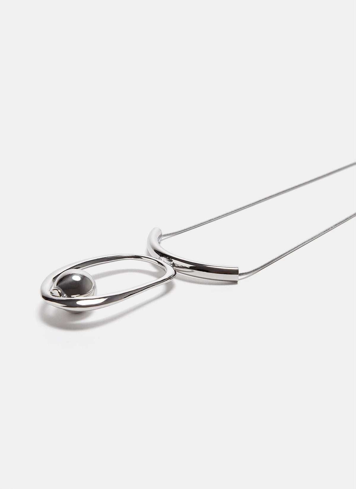 Women Necklace | Silver Color Long Necklace With Organic Pendant by Spanish designer Adolfo Dominguez