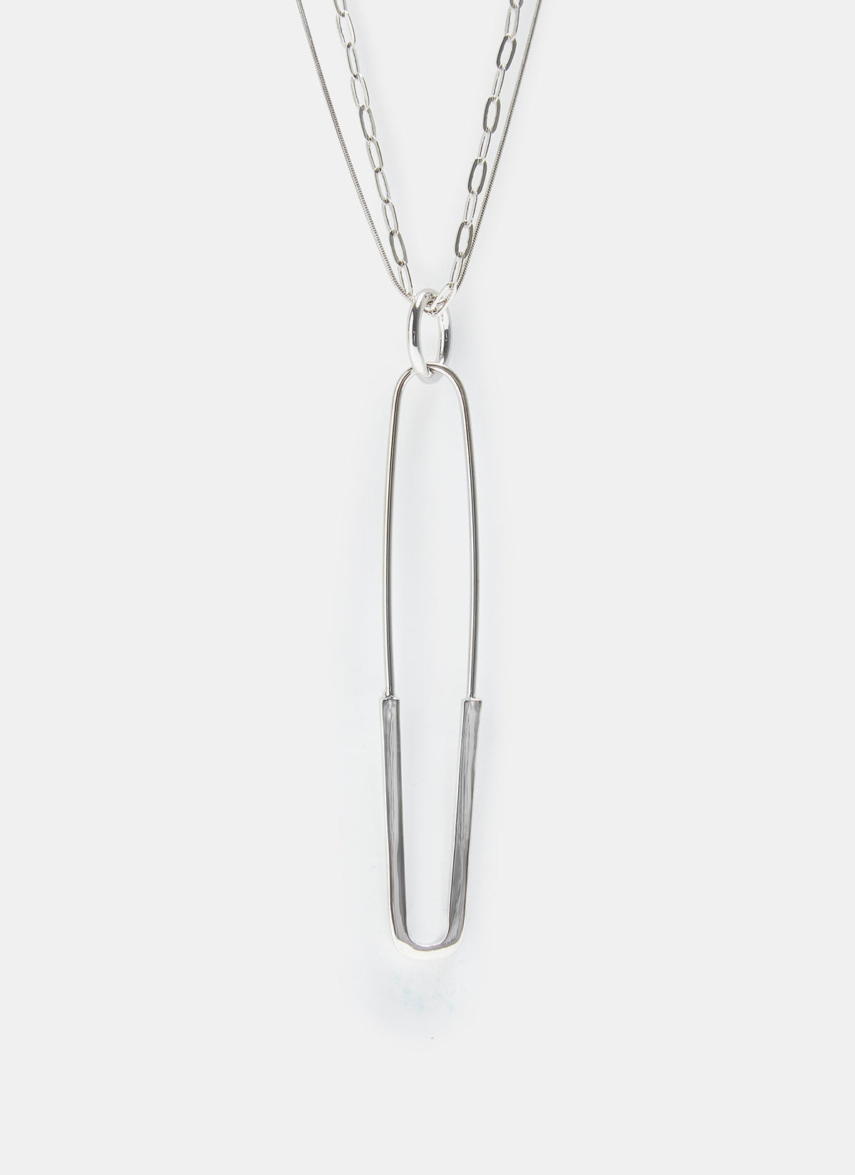 Women Necklace | Silver Long Necklace With Safety Pin Pendant by Spanish designer Adolfo Dominguez
