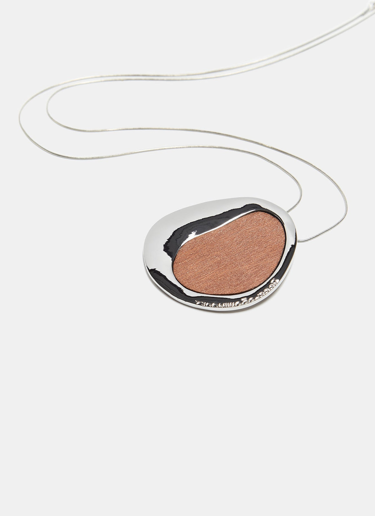 Women Necklace | Silver Long Necklace With Wood Pendant by Spanish designer Adolfo Dominguez