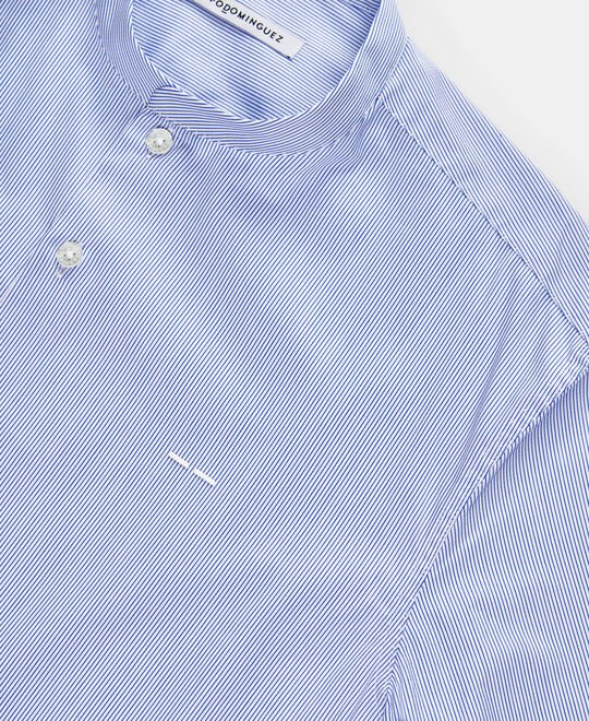 Men Shirt | Sky Blue Mandarin Collar Microstripe Cotton Shirt by Spanish designer Adolfo Dominguez