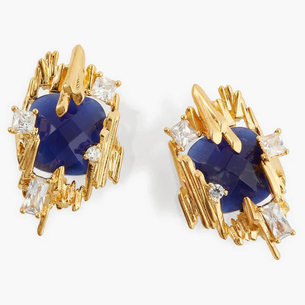 Sodalite And Gold Rock Earrings