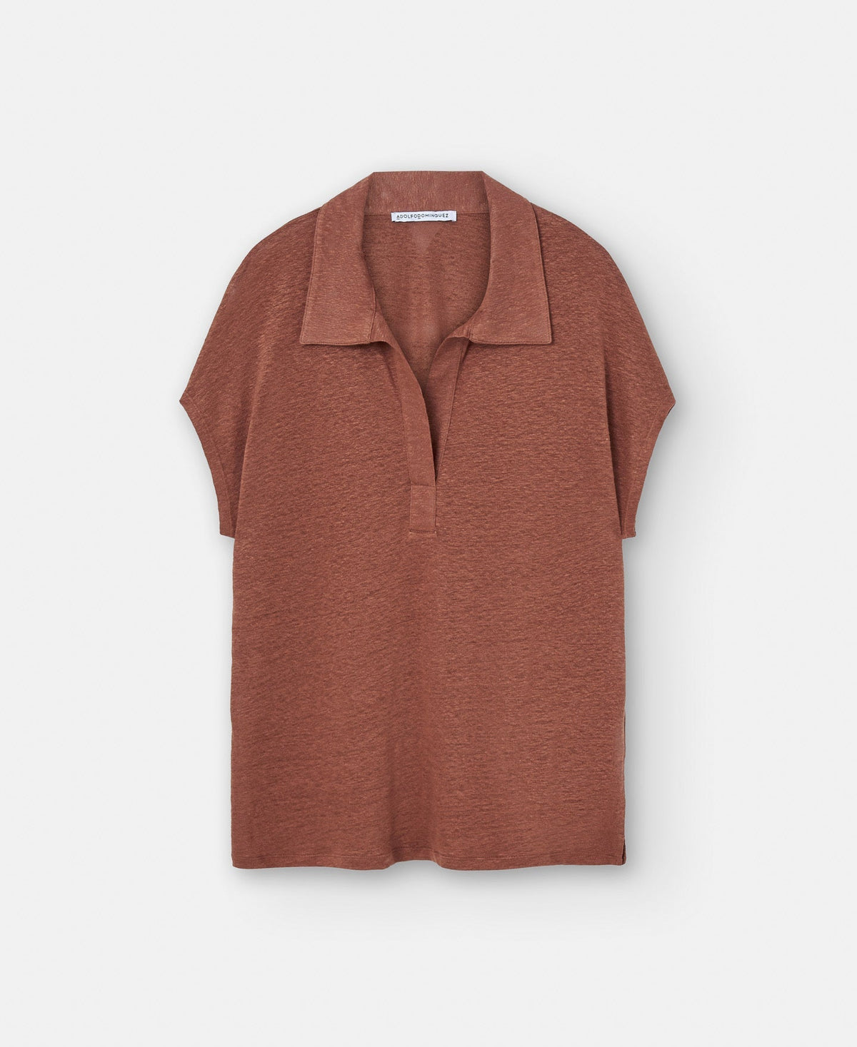 Women T-Shirt (Short Sleeve) | Terracotta Linen Polo Shirt With Placket by Spanish designer Adolfo Dominguez
