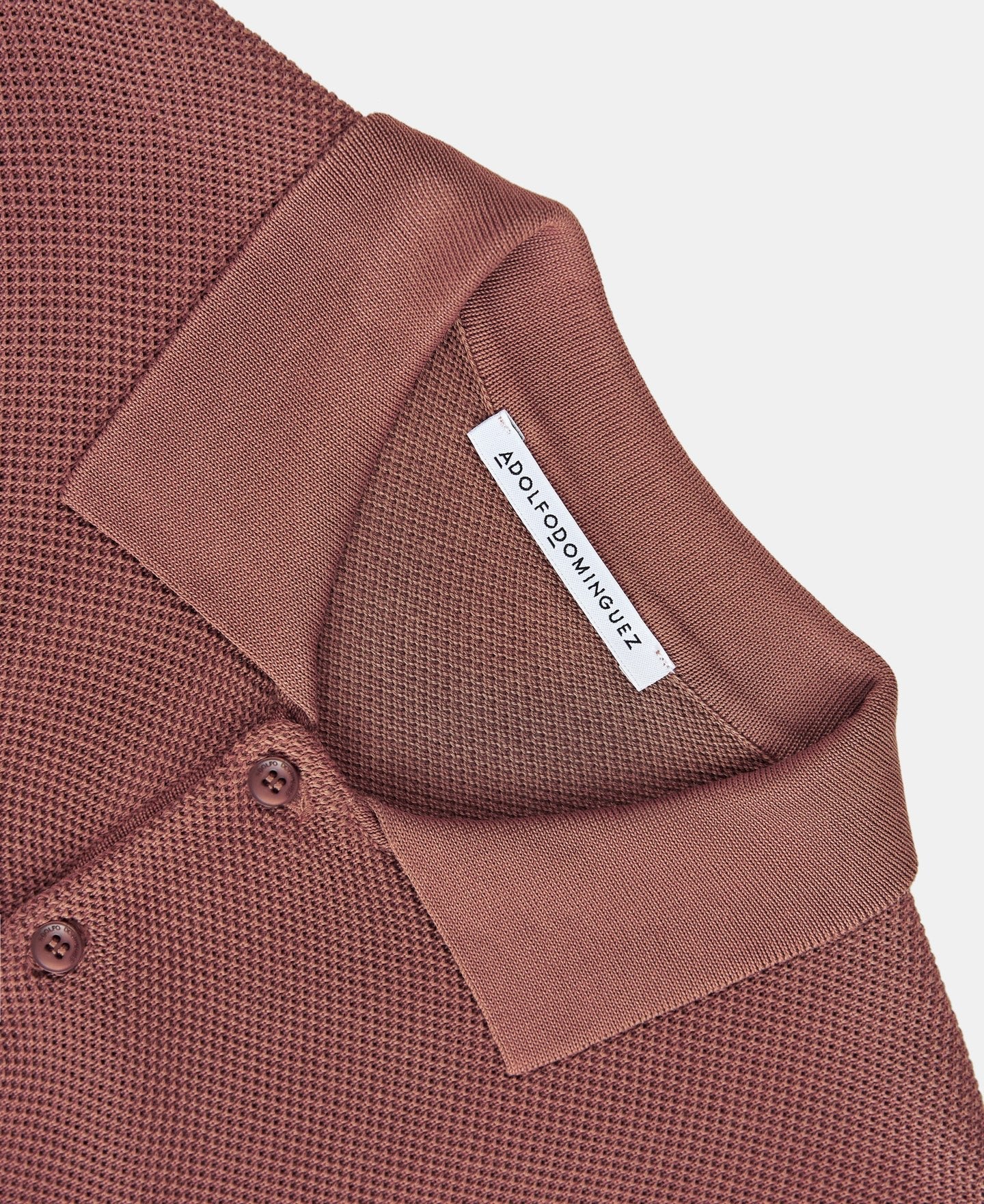 Men Polo | Terracotta Pique Shirt Collar Polo Shirt by Spanish designer Adolfo Dominguez