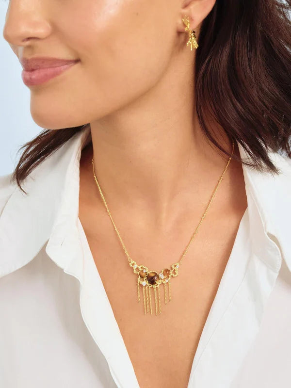 Tiger Eye And Gold Links Statement Necklace | aptm3041