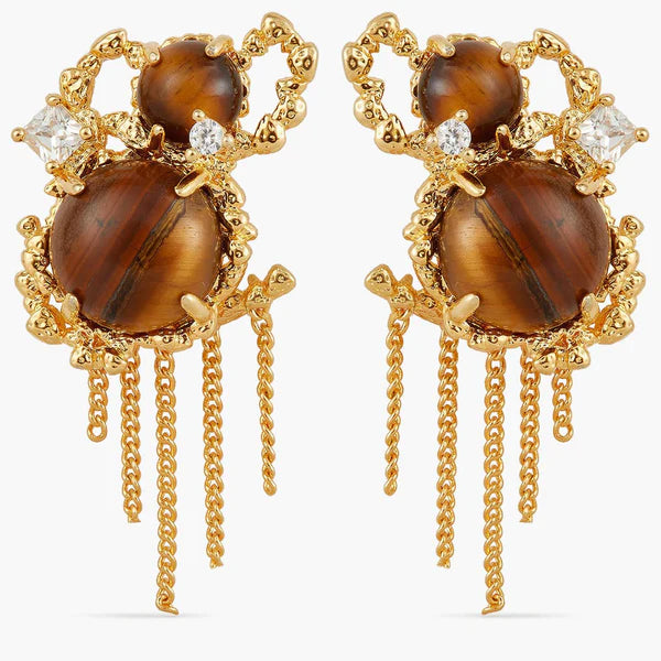 Tiger Eye Bead And Gold Links Earrings | APTM1061