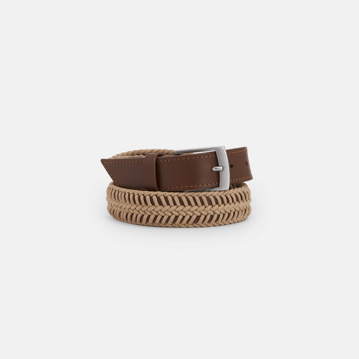 Men Belt | Tobacco Leather Belt With Rope Details by Spanish designer Adolfo Dominguez