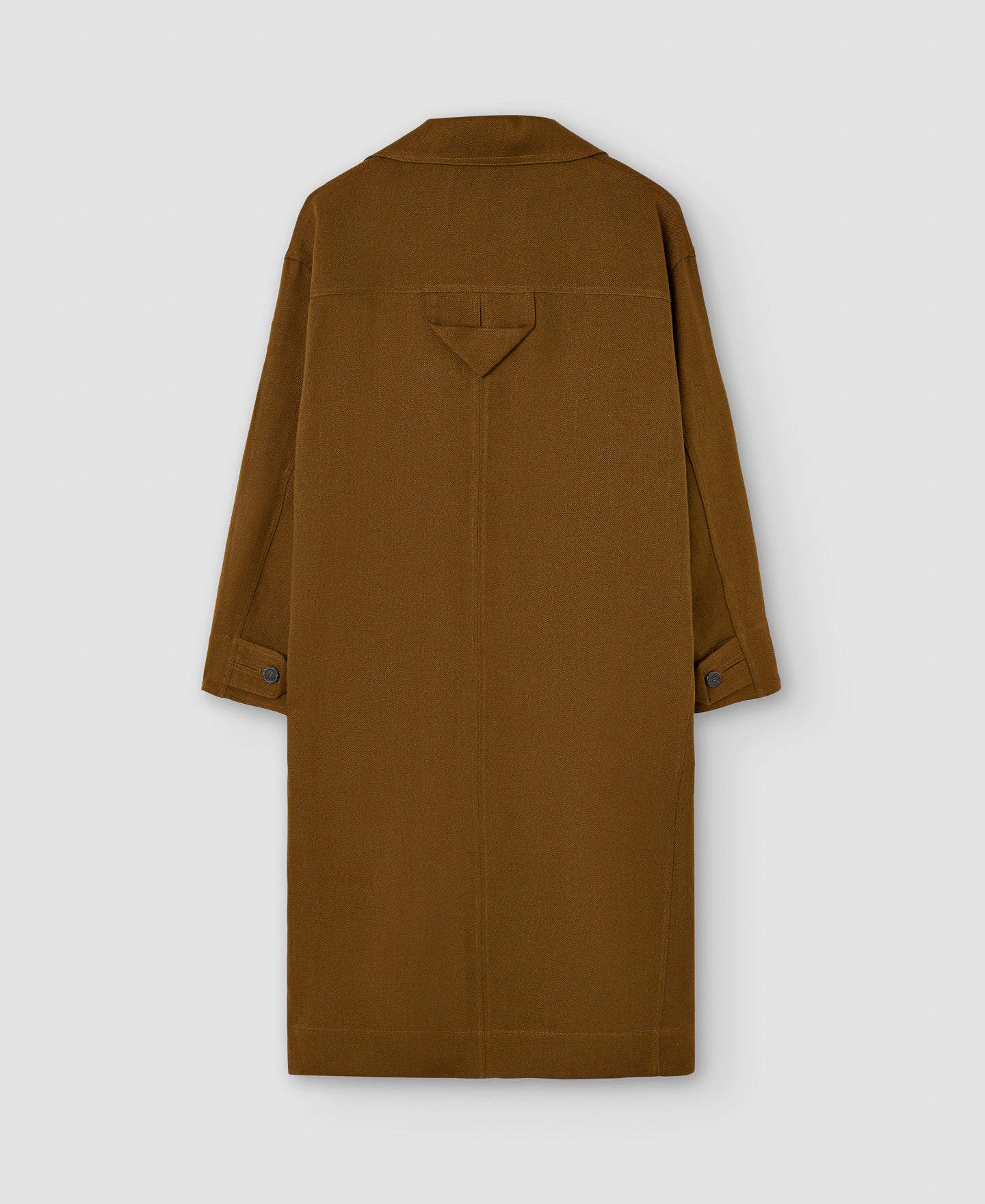 Women Coat | Tobacco Linen Twill Long Coat by Spanish designer Adolfo Dominguez