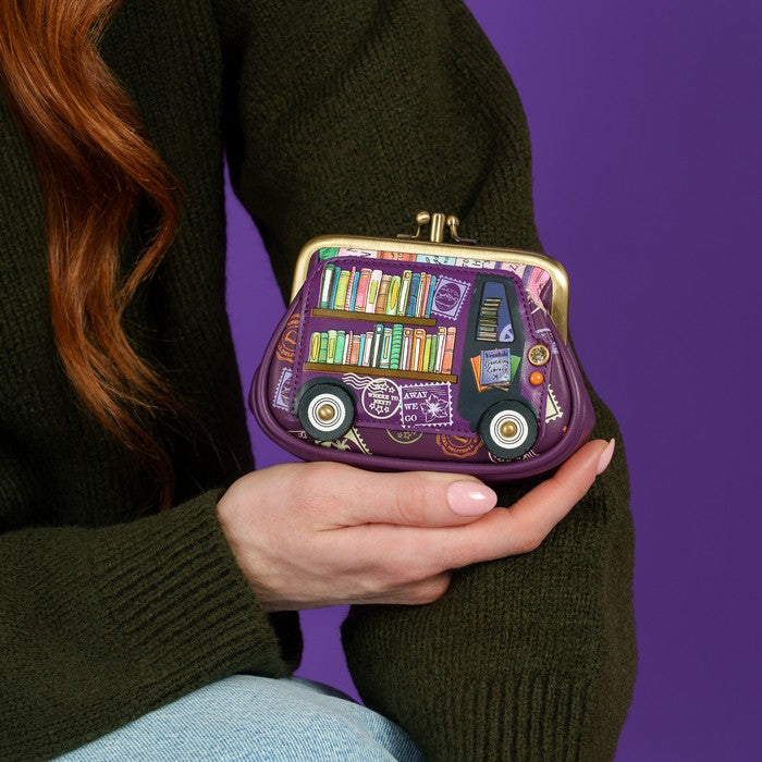 Vendula London Travelling Library Bookshop Clipper Coin Purse – model shot