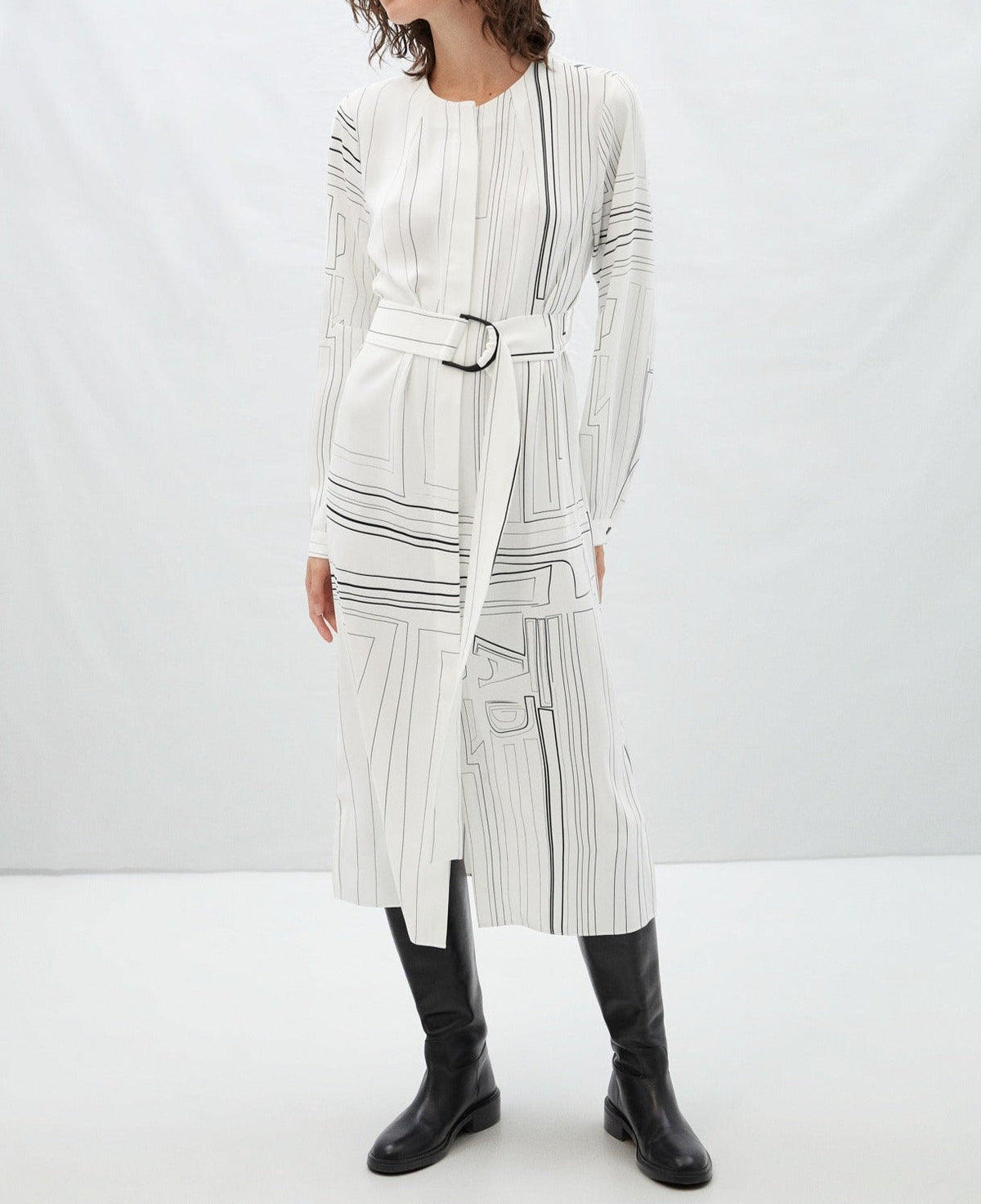 Women Dress | White And Black Printed Shirt Dress by Spanish designer Adolfo Dominguez