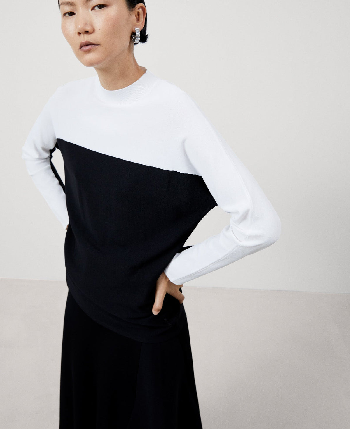 Women Jersey | White And Black Recycled Nylon Japanese Sleeve Sweater by Spanish designer Adolfo Dominguez
