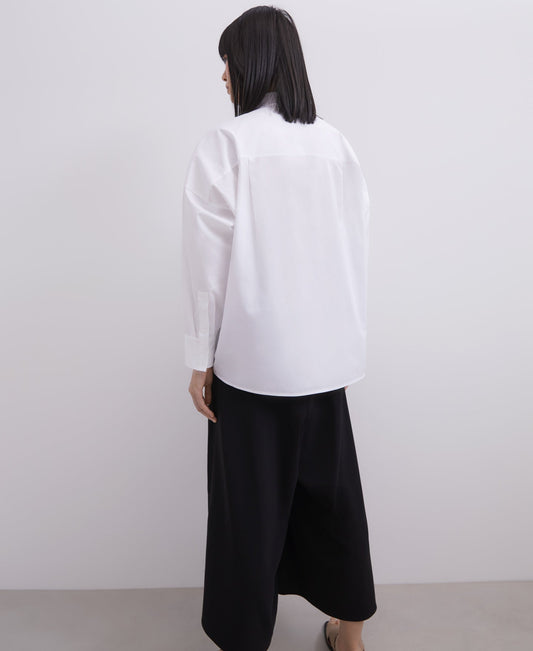 Women Shirt | White Crossover Flap Cotton Shirt by Spanish designer Adolfo Dominguez