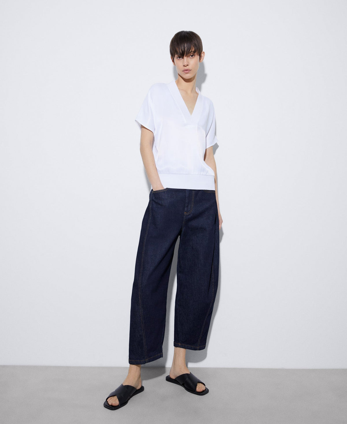 Women T-Shirt (Short Sleeve) | White Elasticated Waistband Viscose T-Shirt by Spanish designer Adolfo Dominguez