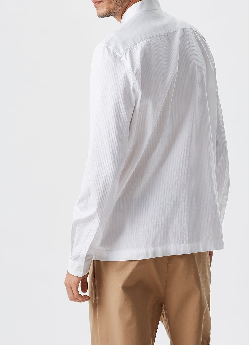 Men Shirt | White Jacquard Mandarin Collar Shirt by Spanish designer Adolfo Dominguez