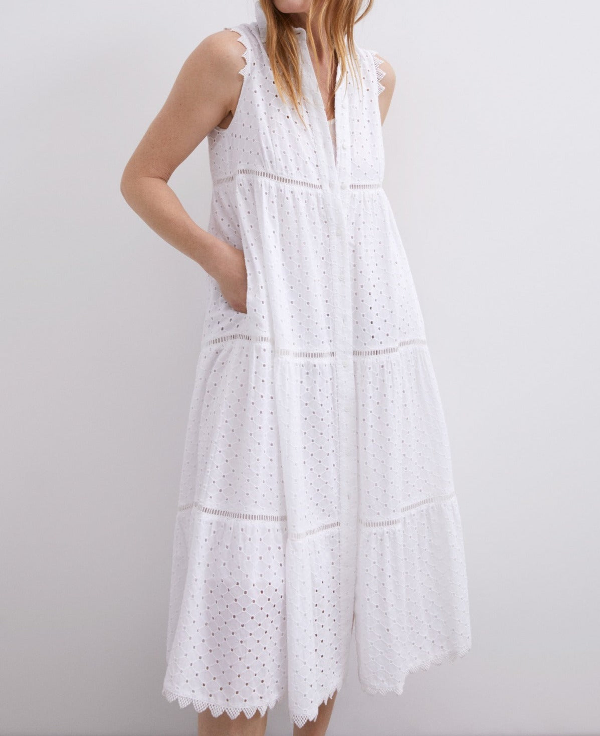 Women Dress | White Midi Dress White Shirt Collar by Spanish designer Adolfo Dominguez