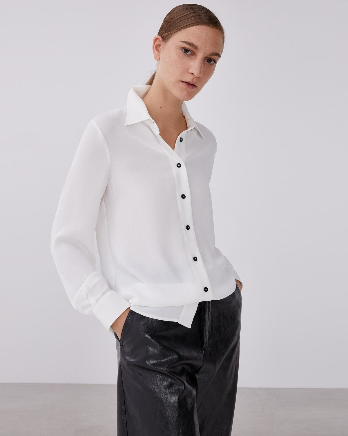 Women Long-Sleeve Shirt | White Shirt With Contrasting Buttons by Spanish designer Adolfo Dominguez