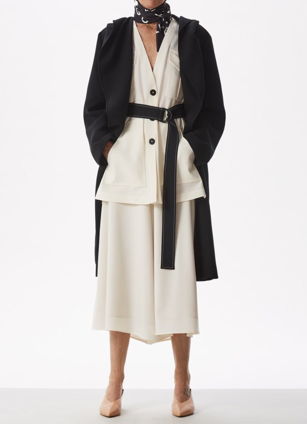 Women Unstructured Jacket | White Unstructured Safari Jacket With Belt by Spanish designer Adolfo Dominguez