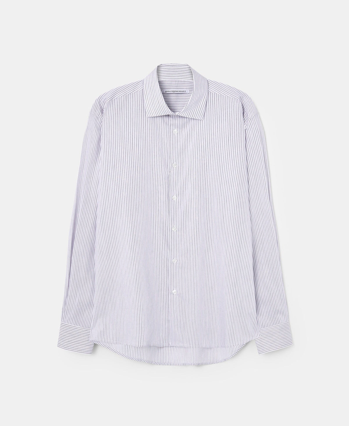 Men Long-Sleeve Shirt | White/Blue Stripe Stripes Cotton Shirt by Spanish designer Adolfo Dominguez