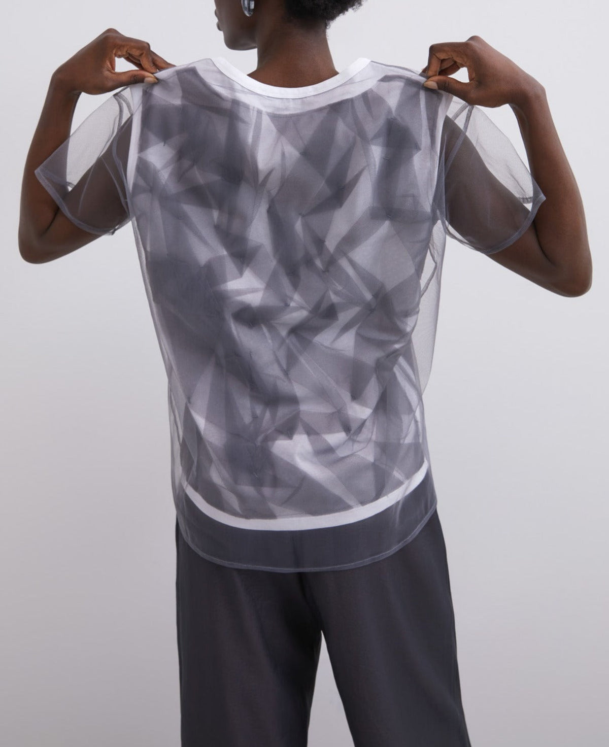 Women T-Shirt (Short Sleeve) | White/Grey Double Layer T-Shirt by Spanish designer Adolfo Dominguez