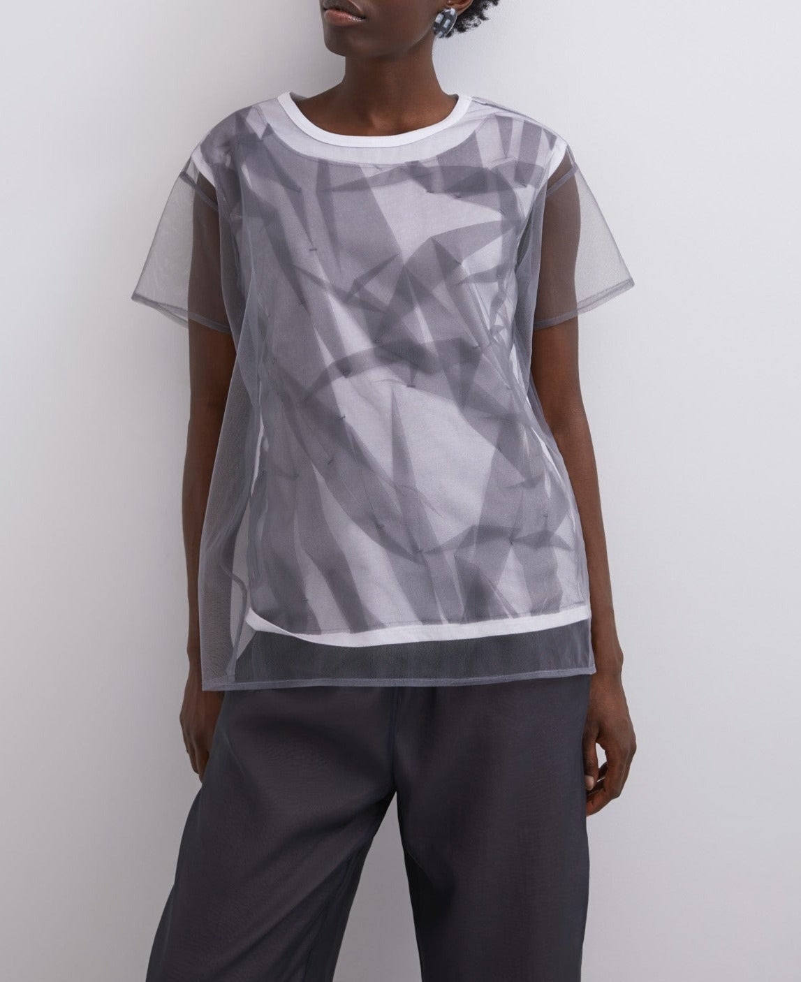 Women T-Shirt (Short Sleeve) | White/Grey Double Layer T-Shirt by Spanish designer Adolfo Dominguez