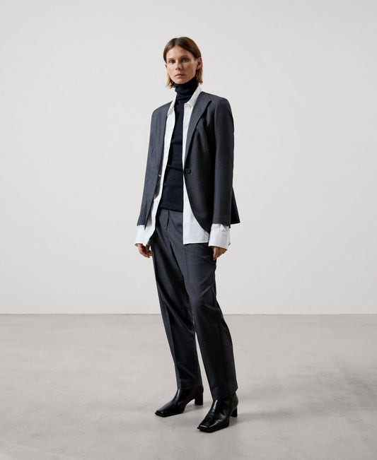 Women Structured Jacket | White/Grey Melange Tailored Jacket by Spanish designer Adolfo Dominguez