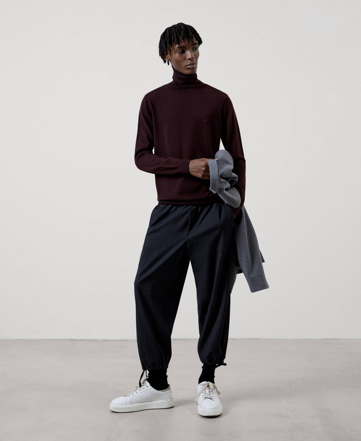 Men Jersey | Wine Merino Wool Turtleneck Sweater by Spanish designer Adolfo Dominguez