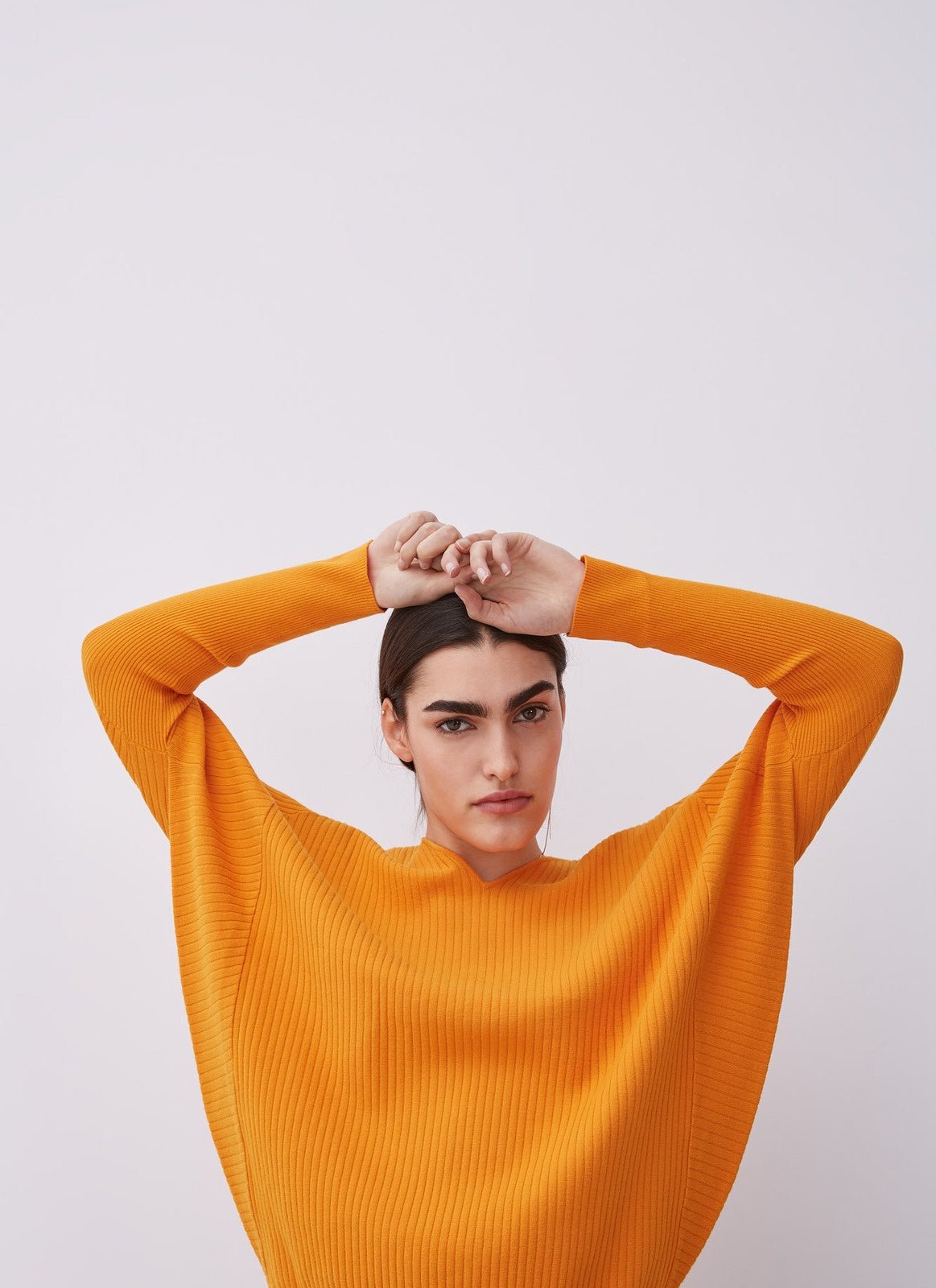 Women Jersey | Yellow Textured Viscose Sweater by Spanish designer Adolfo Dominguez