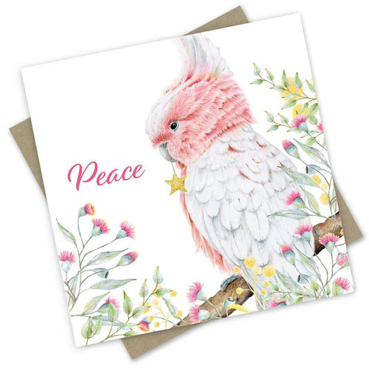 Christmas Card: Pink Cockatoo Peace & Joy